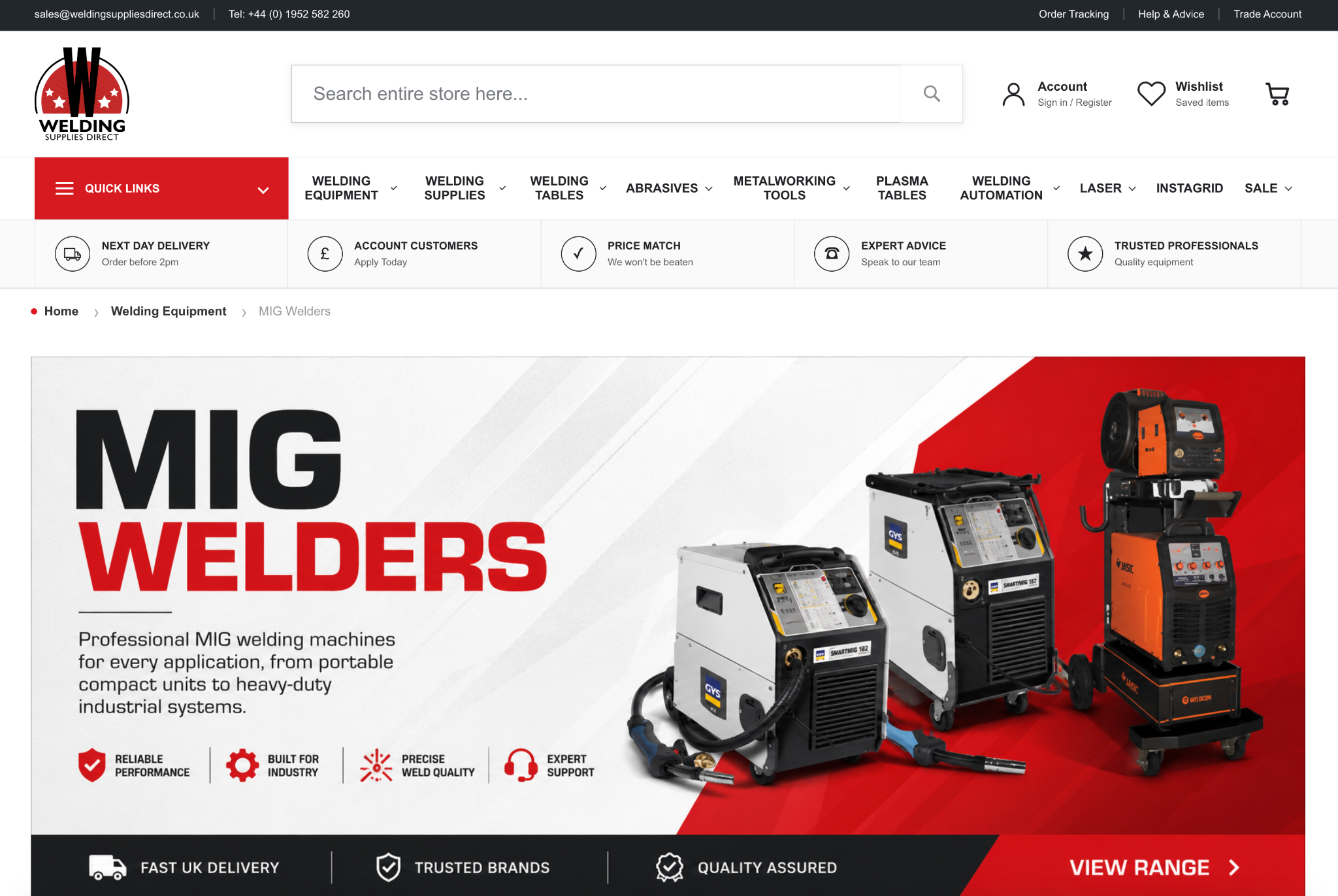 Welding Supplies Direct ecommerce website